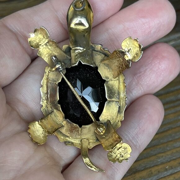 VTG Silver Gold Plated Faceted Smokey Quartz Topaz Turtle Brooch Pendant 19grams - Picture 8 of 14